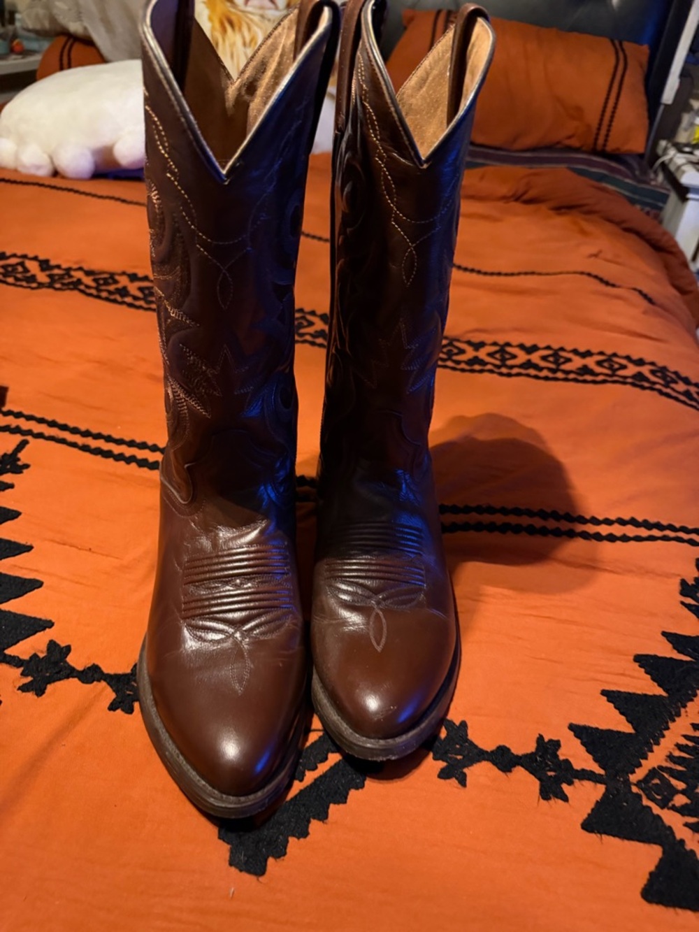 Dan Post Chestnut Brown Leather Cowboy Boots with Pull Straps